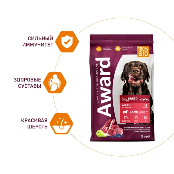 Award для Собак всех пород с Ягненком 2кг