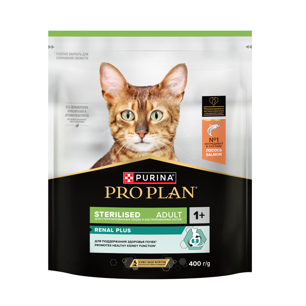 Сухой корм PRO PLAN для кошек для здоровья почек после стерилизации, с лососем, 400 г