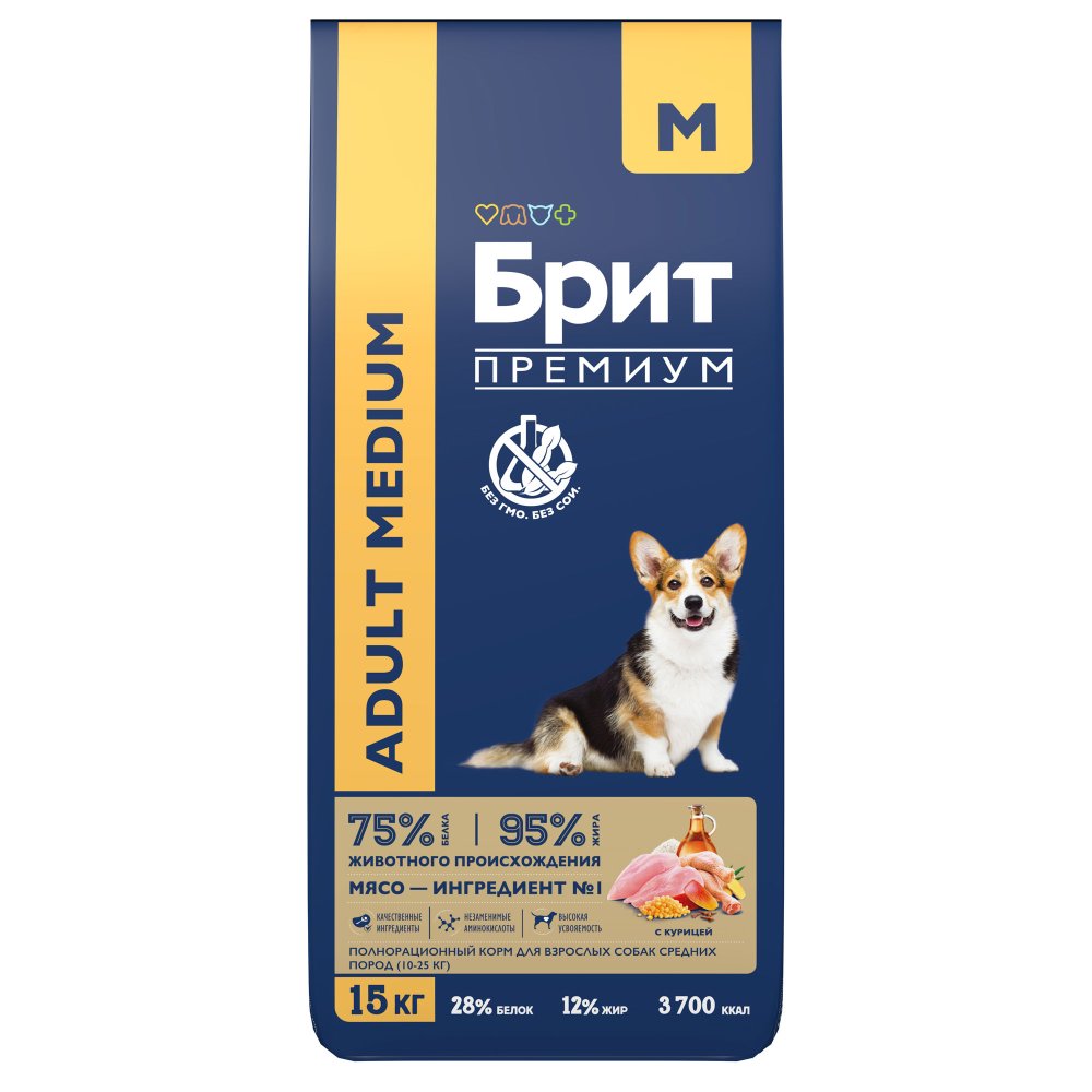 Brit Premium Adult M для Взрослых Собак Средних Пород 15кг
