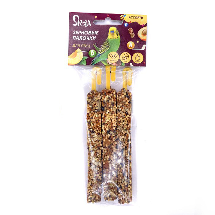 Палочки Зерновые Snax для Птиц Ассорти (витам. и минер., орех, абрикос) 3шт, 75г