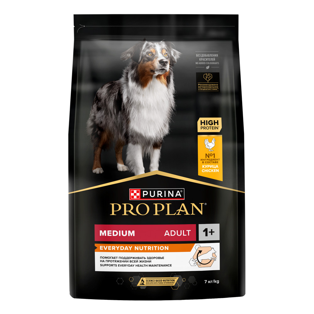 Сухой корм PRO PLAN для собак средних пород, с курицей, 7 кг