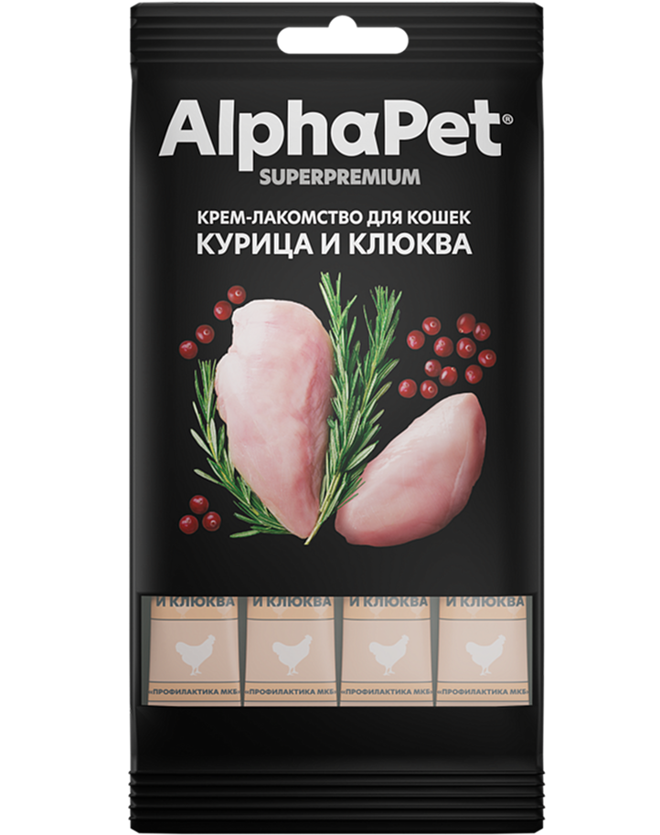 Крем-лакомство для Кошек AlphaPet Superpremium с Курицей и Клюквой 48г