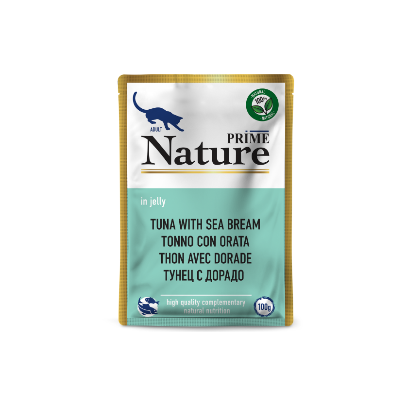 пауч Prime Nature 100г в желе Тунец с Дорадо для Кошек