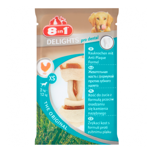 Косточка 8in1 Dental Delights XS для Чистки Зубов Мелких Собак, 7,5см, 1шт (Курица)