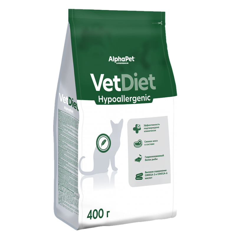 AlphaPet Vet Diet Cat Hypoallergenic 400г для Кошек при пищевой аллергии и непереносимости