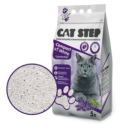 Cat Step Compact White Lavеnder 5л Комкующийся с ароматом Лаванды
