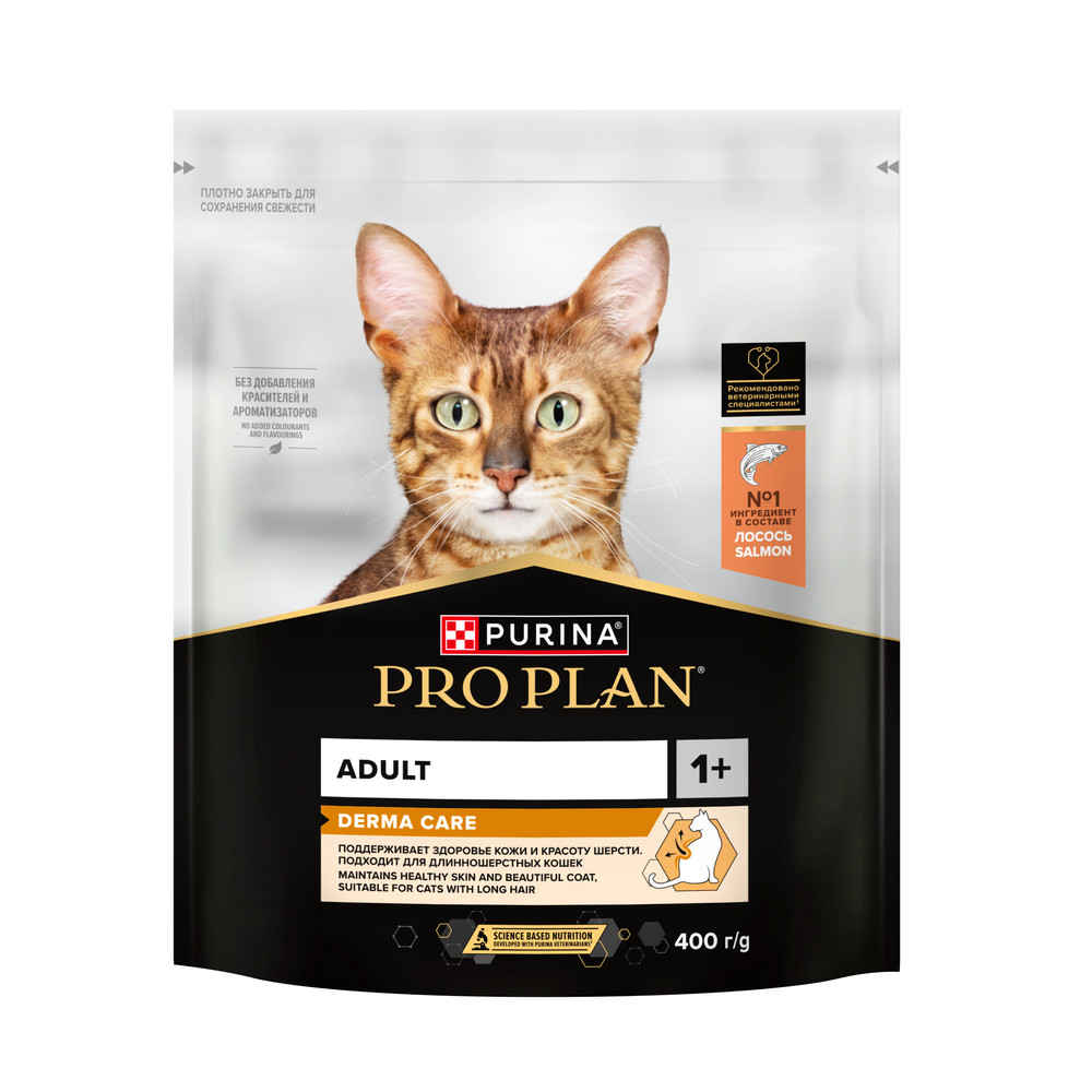 Сухой корм PRO PLAN для здоровья шерсти и кожи кошек, с лососем, 400 г