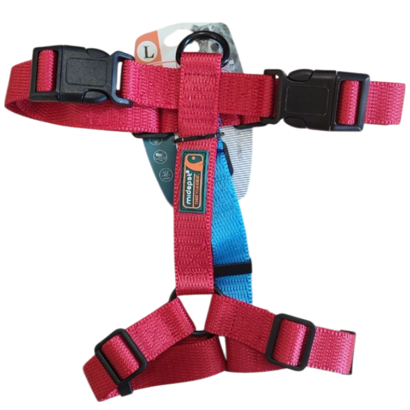 Шлейка MidePet "Design H" - L (стропа 2,5 см, грудь 60-76 см), красная с голубым
