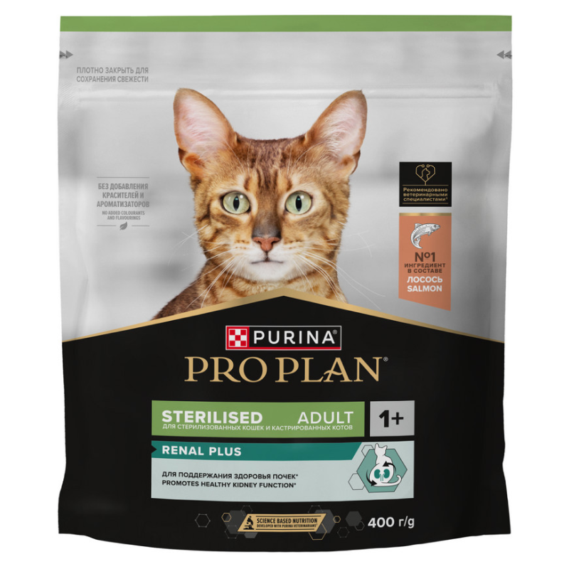 Сухой корм PRO PLAN для кошек для здоровья почек после стерилизации, с лососем, 400 г