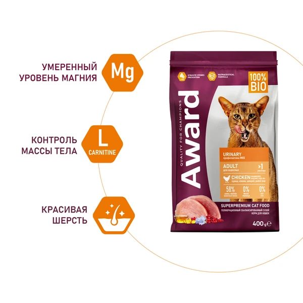 Award Urinary для Кошек для профилактики МКБ с Курицей 400г