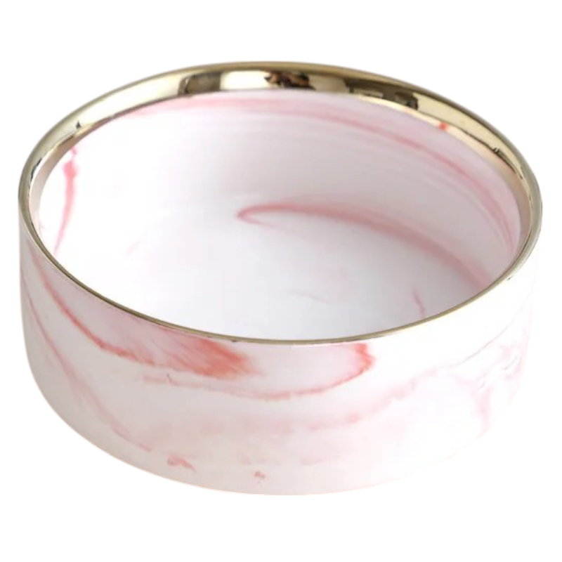 Миска керамическая TopPet, розовый мрамор с золотой полоской 350 мл