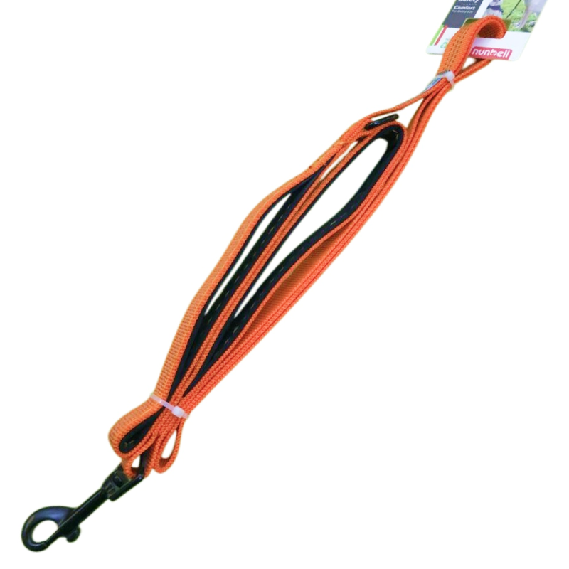 Поводок Nunbell Professional нейлон 20мм*110-120см Оранжевый с эргономичной ручкой и светоотр. нитью