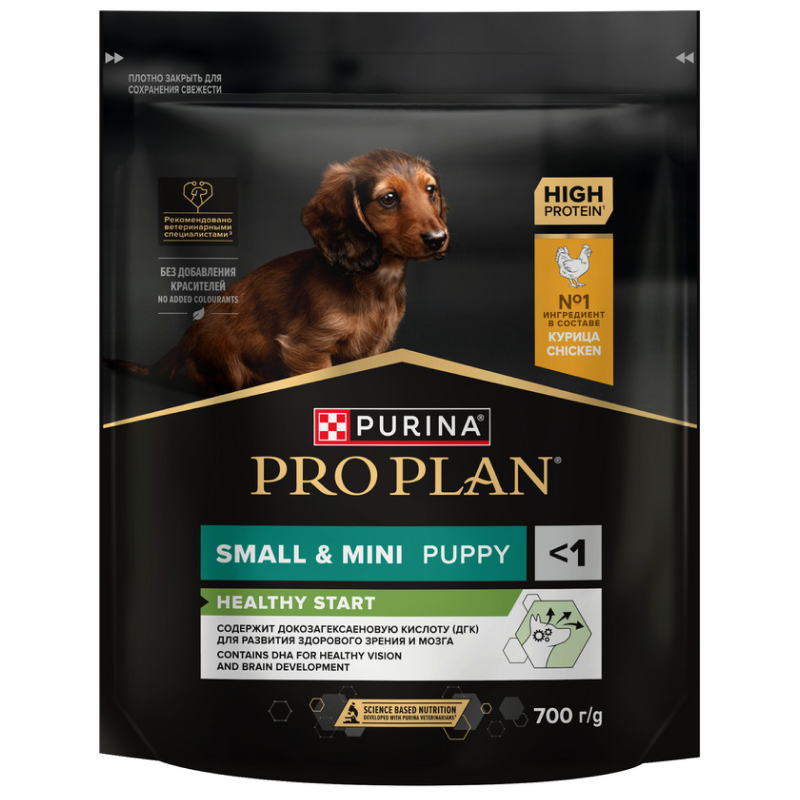 Сухой корм PRO PLAN для щенков мелких и карликовых пород, с курицей, 700 г