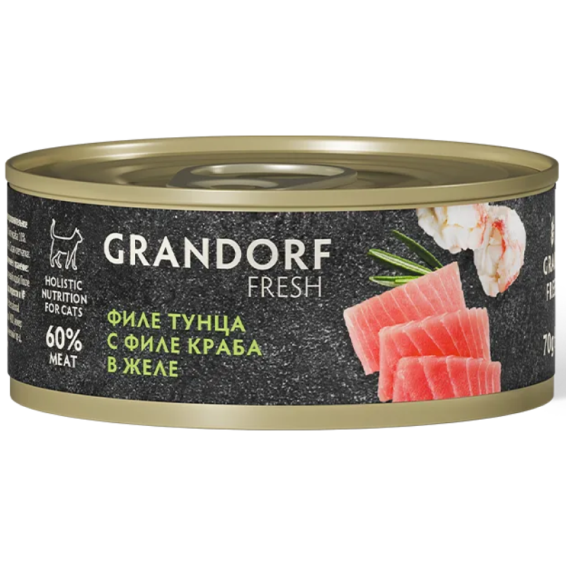 конс. Grandorf FRESH для Кошек Филе тунца с филе краба в желе 70г