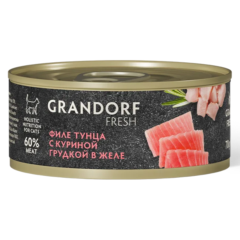конс. Grandorf FRESH для Кошек Филе тунца с куриной грудкой в желе 70г