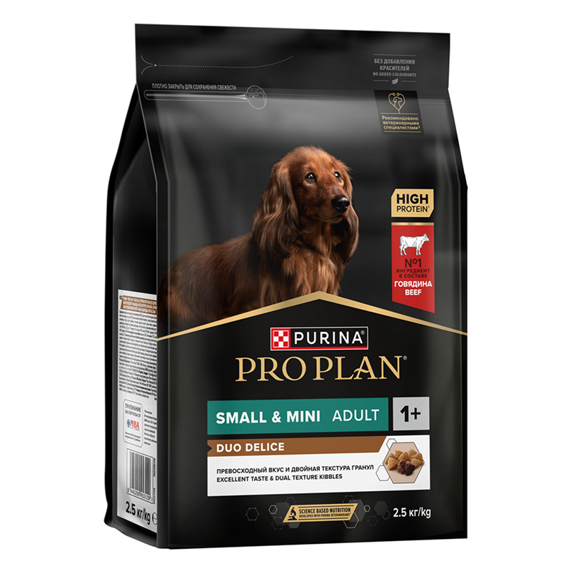 Сухой корм PRO PLAN DUO DELICE для взрослых собак мелких и карликовых пород с двойной текстурой гранул, с высоким содержанием говядины, 2,5 кг