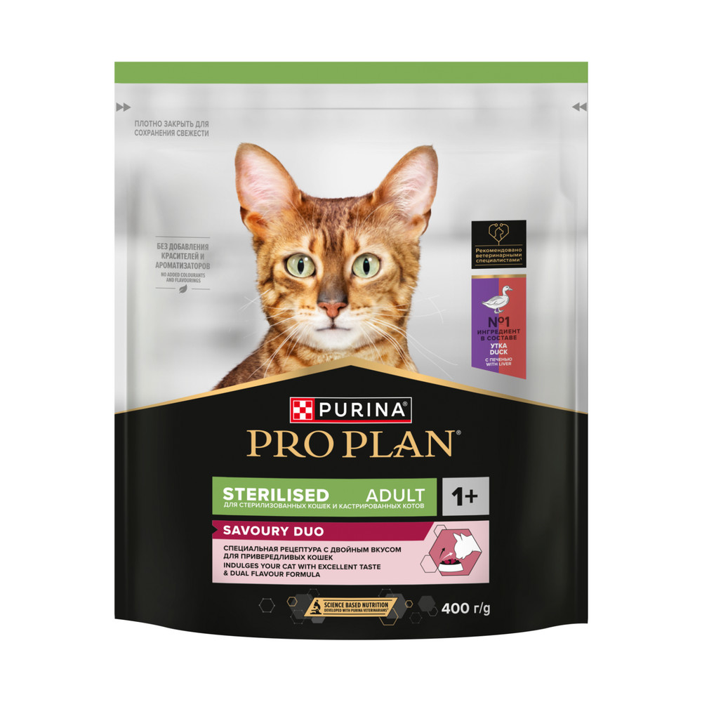 Сухой корм PRO PLAN для стерилизованных кошек c уткой и печенью, 400 г