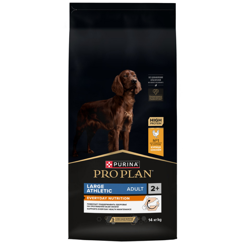 Сухой корм PRO PLAN для собак для крупных пород с атлетическим телосложением, с курицей, 14кг