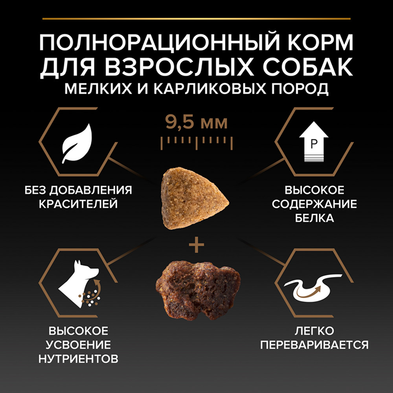 Сухой корм PRO PLAN DUO DELICE для взрослых собак мелких и карликовых пород с двойной текстурой гранул, с высоким содержанием говядины, 2,5 кг