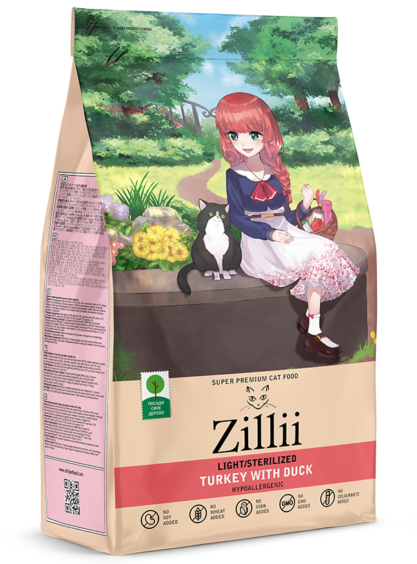 ZILLII Light/Sterilized Cat для Кошек с избыточным весом и стерилизованных 2кг Индейка с Уткой