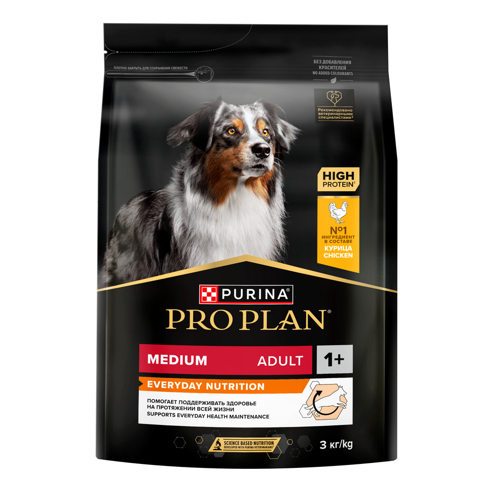 Сухой корм PRO PLAN для собак средних пород, с курицей, 3 кг