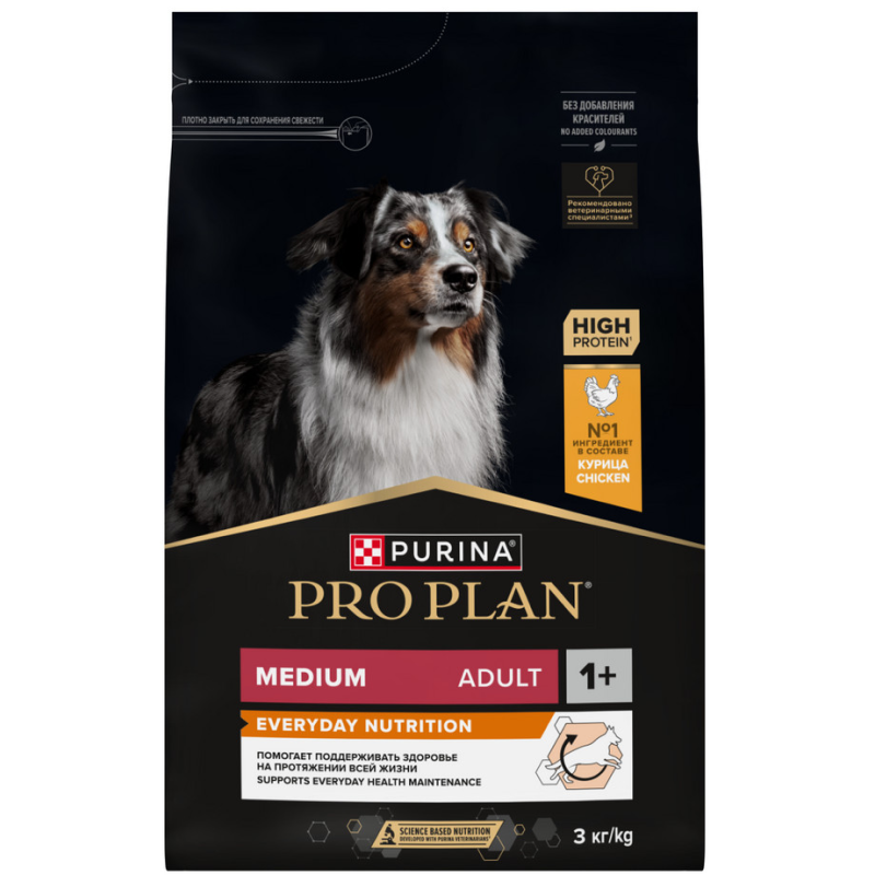 Сухой корм PRO PLAN для собак средних пород, с курицей, 3 кг