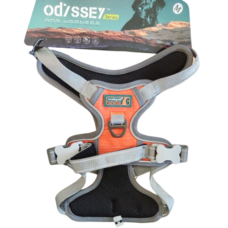 Шлейка MidePet "Odyssey" - M (шея 32-52, грудь 56-69 см) оранжевая