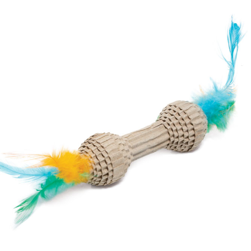 Игрушка TopPet для кошек Гантель картонная с перьями, 10 см