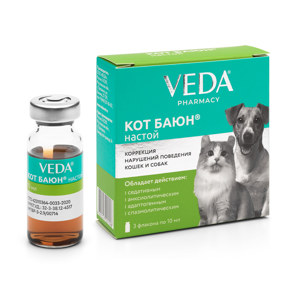 Кот Баюн (Веда) Успокоительный Фиточай для Кошек и Собак (3 флакона по 10мл)