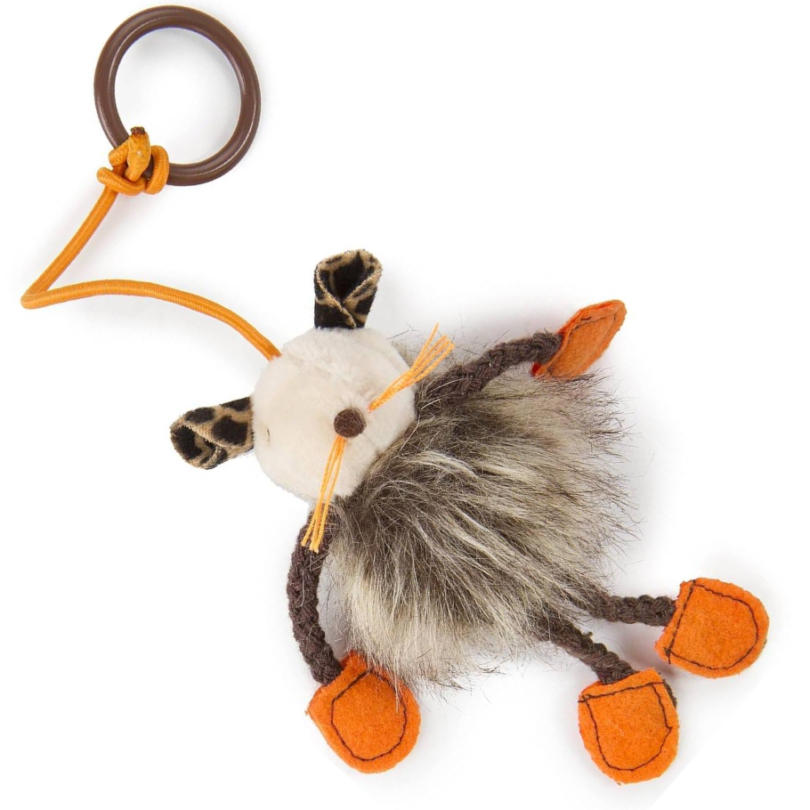 Игрушка TopPet для кошек Мышонок плюш с мехом на резинке с кольцом 13 см.