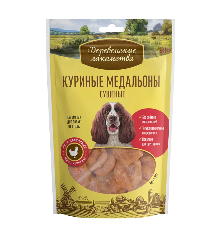 Деревенские Лакомства Медальоны Куриные Сушеные для Собак