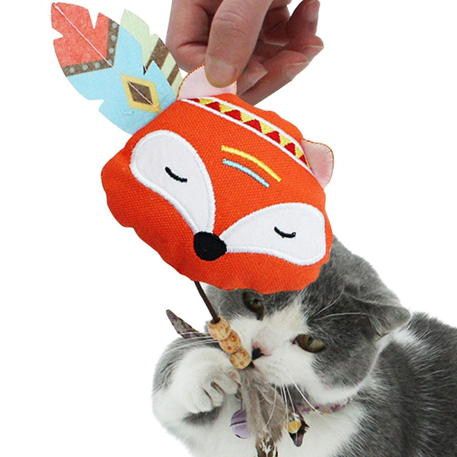 Игрушка Nunbell для кошек Мордочка Лисья с пером, текстильная, 10см