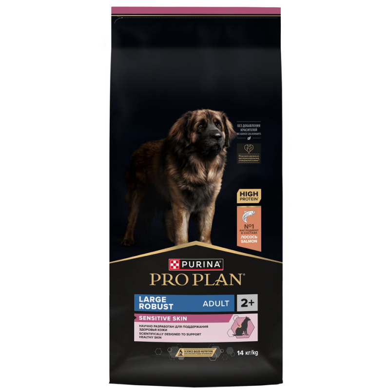 Сухой корм PRO PLAN для собак при чувствительной коже для крупных мощных пород, с лососем, 14 кг