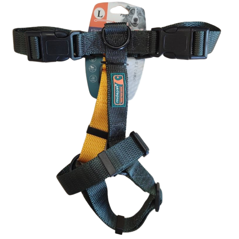 Шлейка MidePet "Design H" - L (стропа 2,5 см, грудь 60-76 см), зеленая с оранжевым