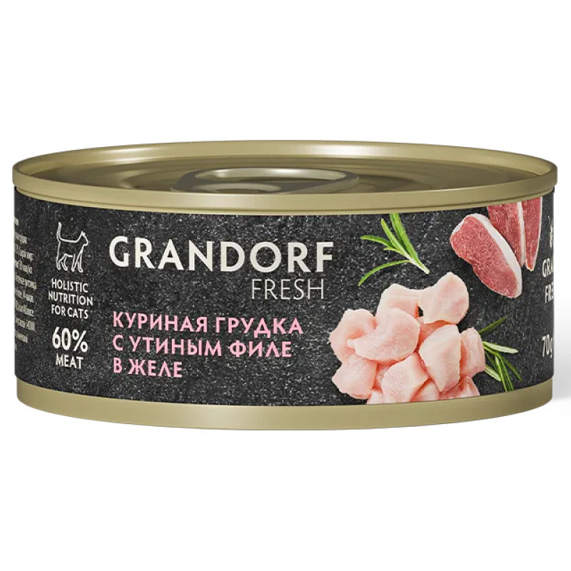 конс. Grandorf FRESH для Кошек Куриная грудка с утиным филе в желе 70г