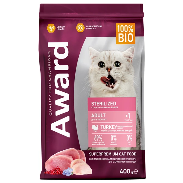Award Sterilized для Стерилизованных Кошек с Индейкой 400г