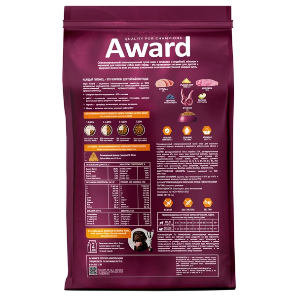 Award для Собак всех пород с Ягненком 2кг