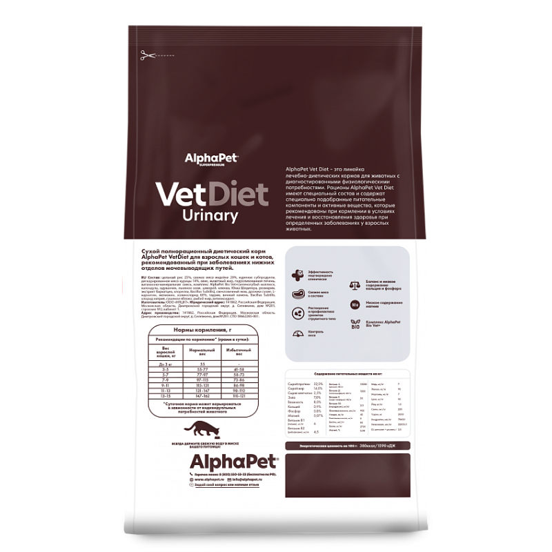 AlphaPet Vet Diet Cat Urinary 400г для Кошек при заболеваниях нижних отделов мочевыводящих путей