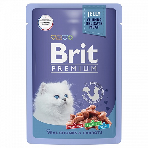 пауч Brit Premium для Котят Телятина с Морковью в желе 85г