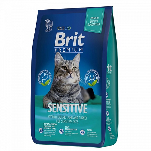 Brit Premium Cat Sensitive 2кг с Ягненком и Индейкой для Кошек с Чувствительным Пищеварением