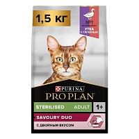 Сухой корм PRO PLAN Sterilised для стерилизованных кошек, с уткой и печенью, 1,5 кг