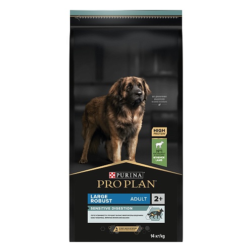 Сухой корм PRO PLAN для собак крупных мощных пород при чувствительном пищеварении, с ягненком, 14 кг