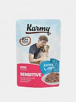 пауч Karmy для Собак мелких пород с Чувствительным Пищеварением Лосось кусочки в соусе 80г