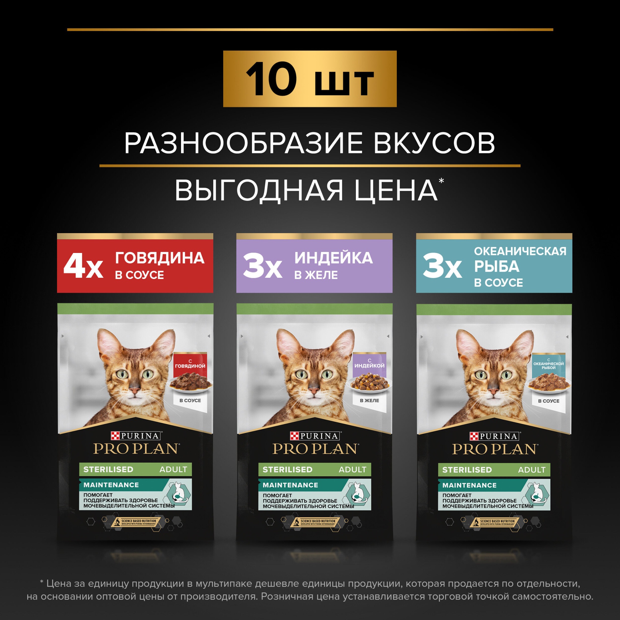паучи ProPlan STERILISED Говядина+Индейка мультипак 9+1