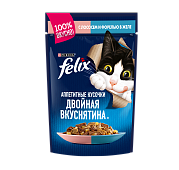 Влажный корм Felix Двойная вкуснятина для кошек, с лососем и форелью в желе, 75 г 