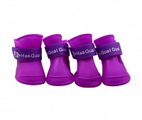 Ботинки Nunbell силиконовые на липучке фиолетовые, S 4,3х3,3 (4шт.) для Собак