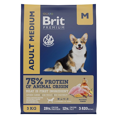 Brit Premium Adult M для Взрослых Собак Средних Пород 3кг