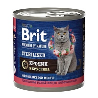 конс. Brit Premium by Nature 200г с Кроликом и брусникой для стерилизованных Кошек