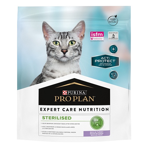 Сухой корм PRO PLAN Sterilised для стерилизованных кошек, с индейкой, 400 г