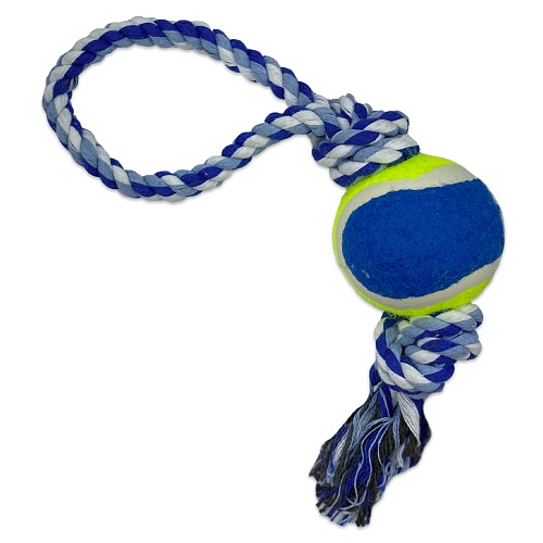 Веревка TopPet 28см с петлей и двумя узлами цветная с мячом